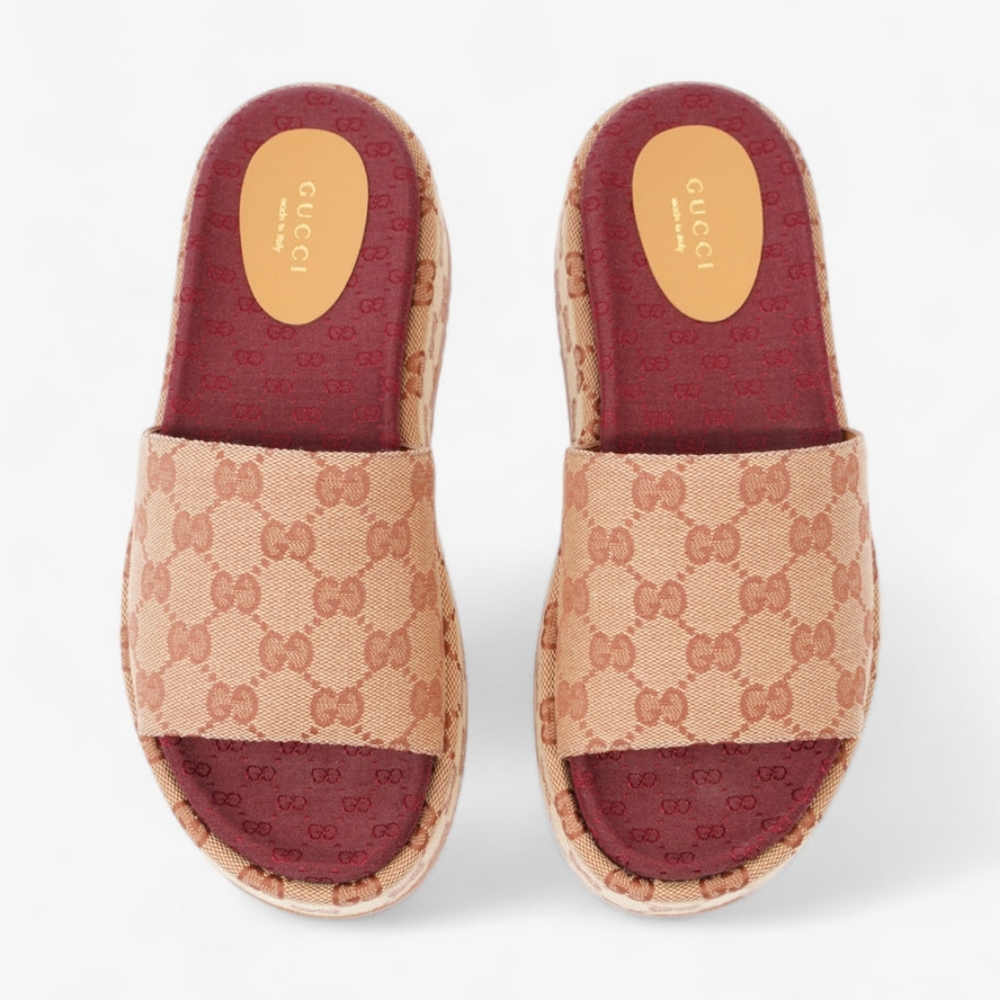 Gucci Monogram Angelina Platform Sandals Slides 39 US 9